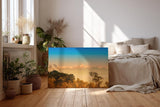 Sinus Art Wandbild 120x80cm Großartiges Bergmotiv mit schimmernden Gipfeln und weiten Ebenen im Lichtspiel