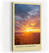 Paul Sinus Kunstdruck 40x60cm Golden Awakening – Sonnenaufgang über der Landschaft in leuchtendem Gold und Orange