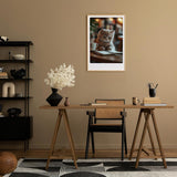 Paul Sinus Leinwandbild 80x120cm Leinwandbild Nachdenkliche Katze im Café – Charmante Szene mit flauschigem Kätzchen, gemütliche Atmosphäre, warmes Licht