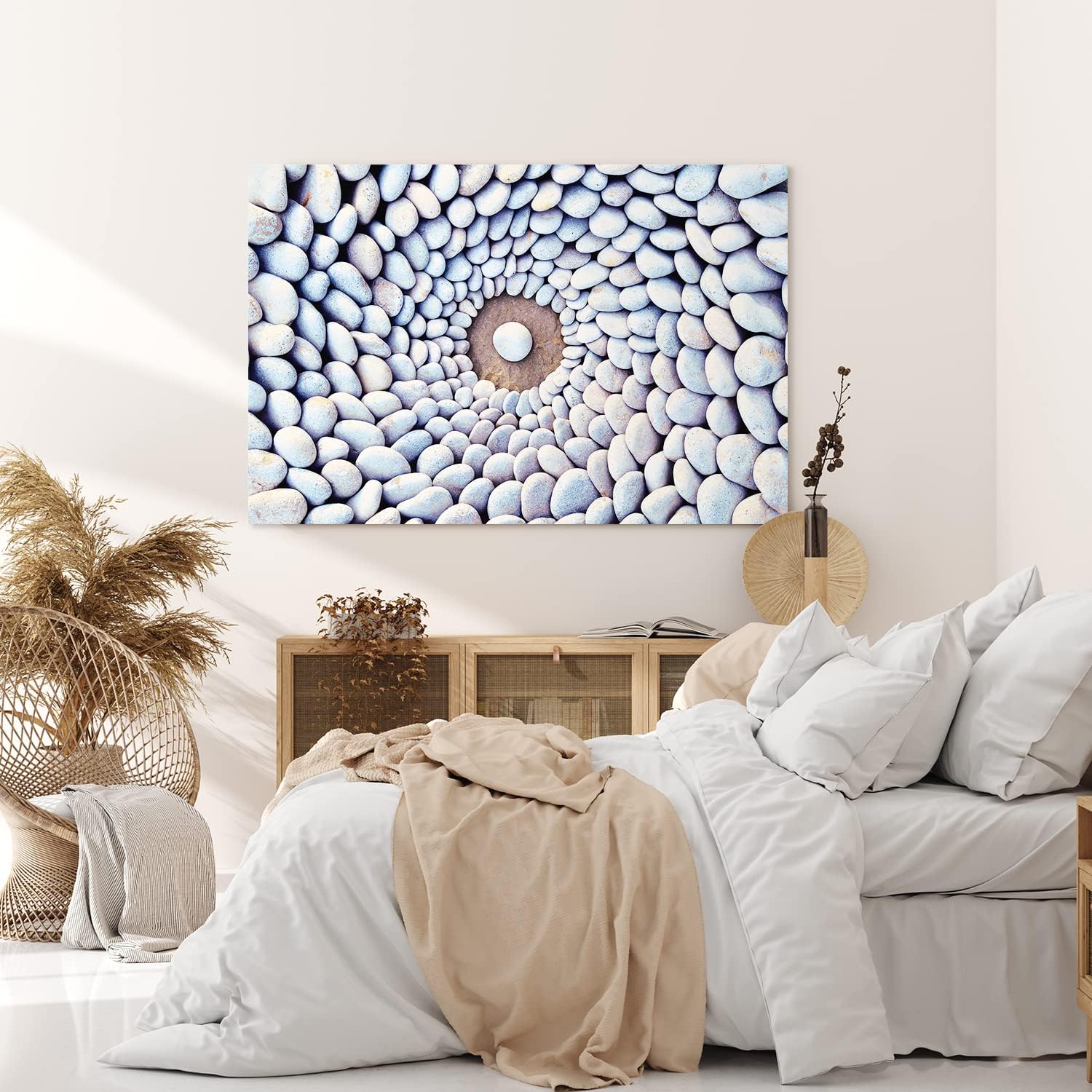 Paul Sinus Wandbild 120x80cm Runde weiße Steine Kunstvoll Steinkreis Strand