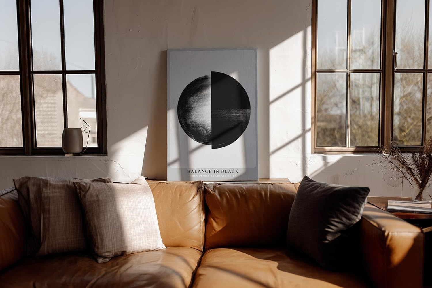 Paul Sinus Wandbild in 40x60cm Balance in Black – Halbierte Kreisform in Schwarz-Weiß als Symbol für Harmonie und Kontrast