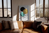 Paul Sinus Wandbild in 40x60cm Elemental Order – Minimalistische Vierkreiskomposition in Schwarz, Gold, Türkis und Marmorstruktur