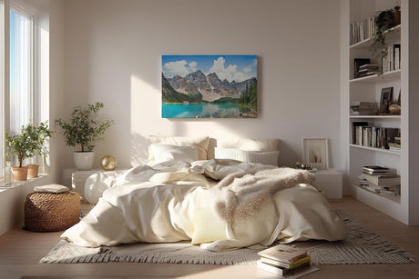 Sinus Art Wandbild 120x80cm Kristallklarer See vor majestätischer Bergkulisse mit intensiver Spiegelung