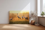 Sinus Art Wandbild 120x80cm Die Kraniche in der goldenen Landschaft erzeugen ein Gefühl von Freiheit und Frieden