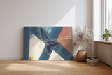 Sinus Art Wandbild 120x80cm Überschneidende Dreiecke in Blau, Weiß und Orange mit pastosen Farbspuren