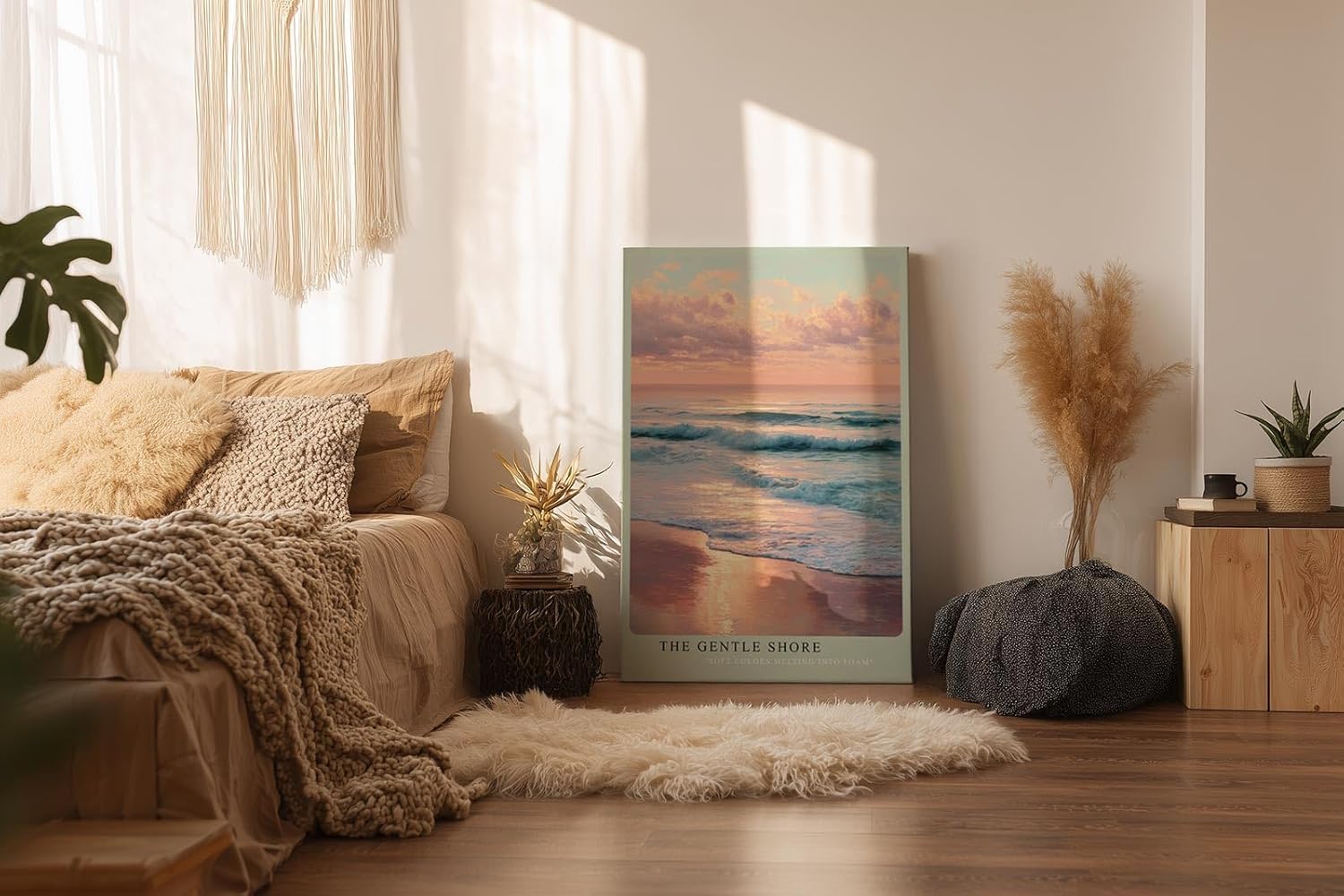 Paul Sinus Wandbild in 40x60cm Sanfter Sonnenuntergang am Meer mit pastellfarbenem Himmel und weichen Wellen