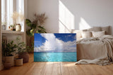 Sinus Art Wandbild 120x80cm Weitläufiger Horizont mit türkisfarbenem Wasser und dramatischer Wolkenbildung