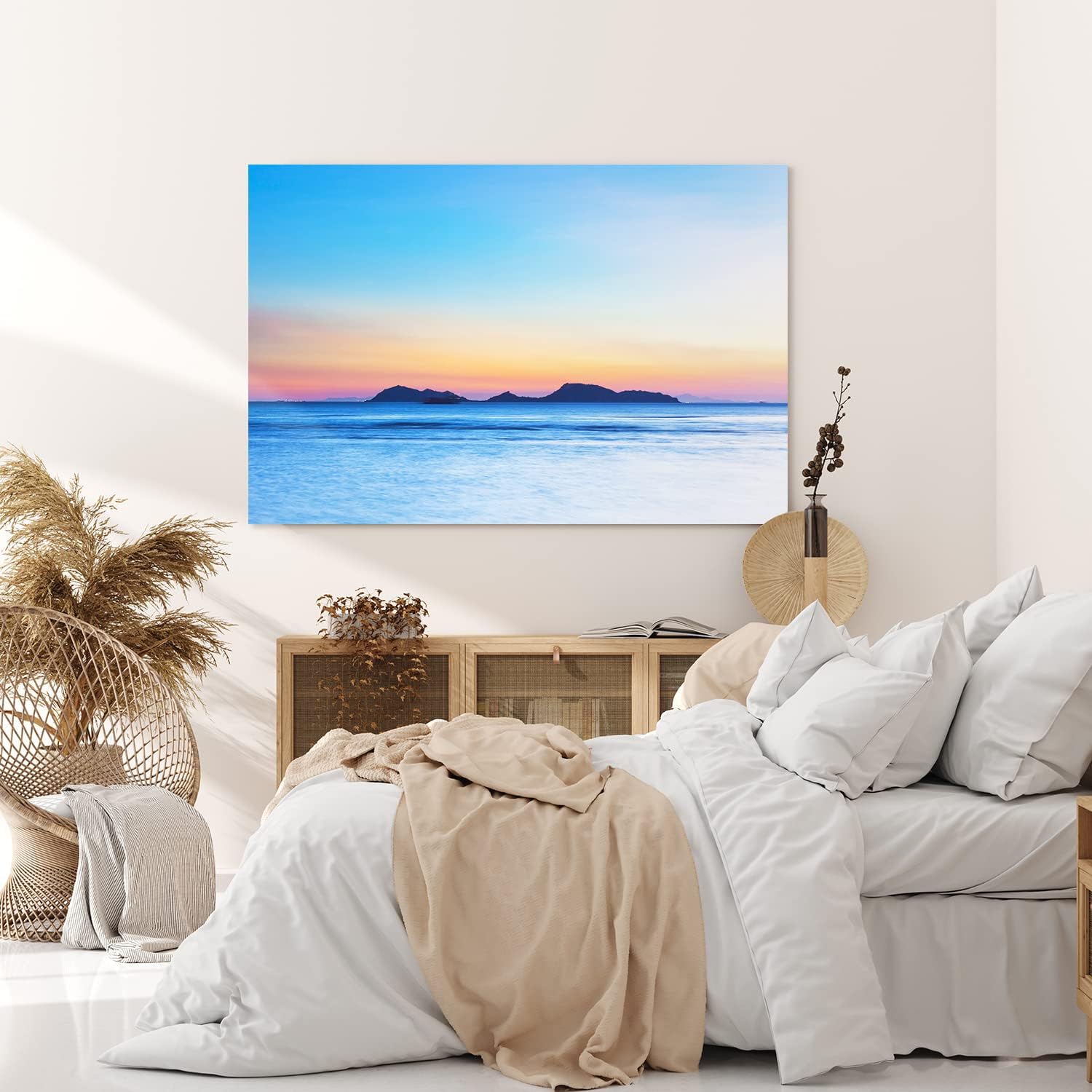 Paul Sinus Wandbild 120x80cm Sonnenuntergang Abendröte Fels Strand Meer Horizont Insel