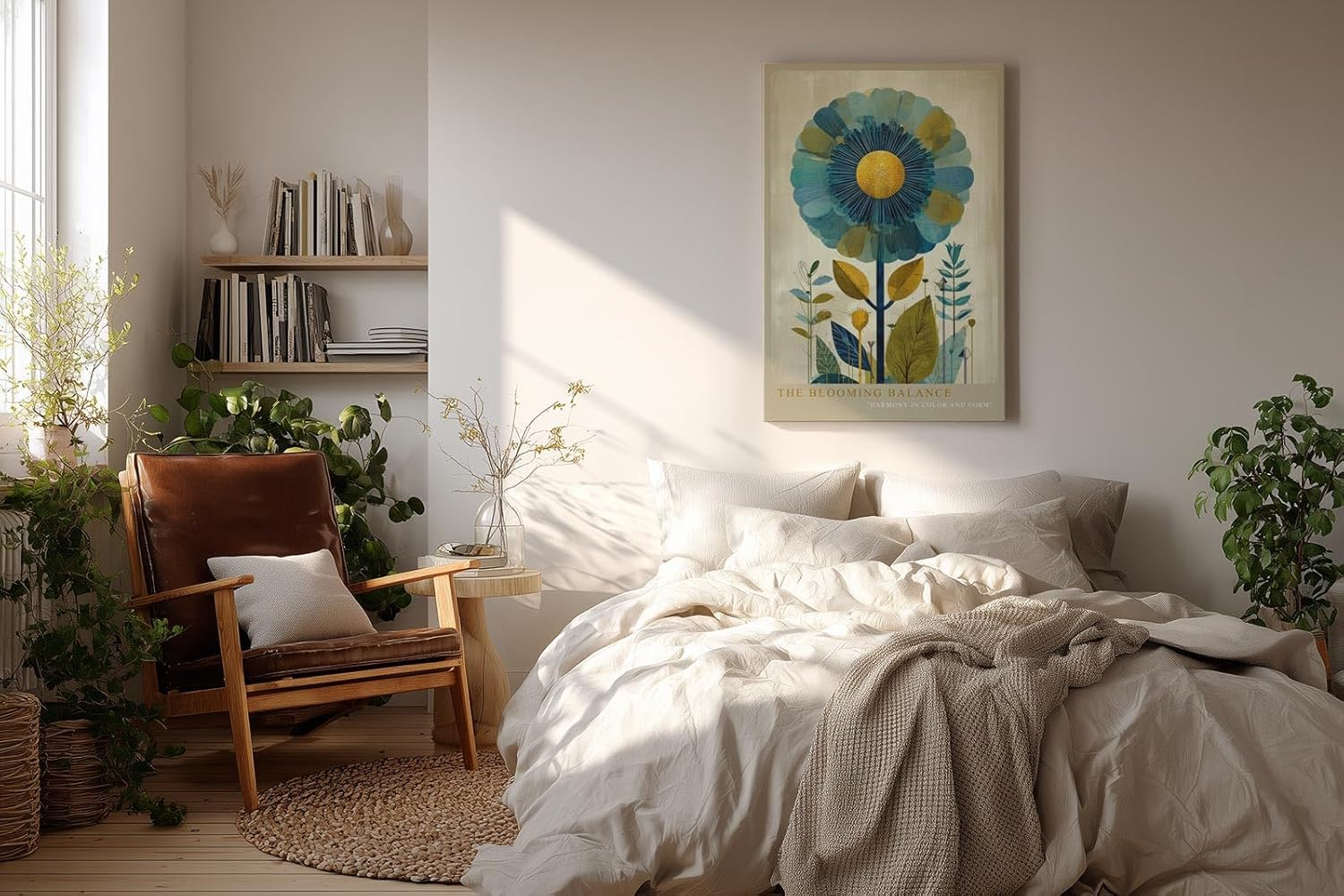 Paul Sinus Wandbild in 40x60cm The Blooming Balance stilisierte Blume in Blauund Gelbtönen moderne Naturkunst auf Leinwand