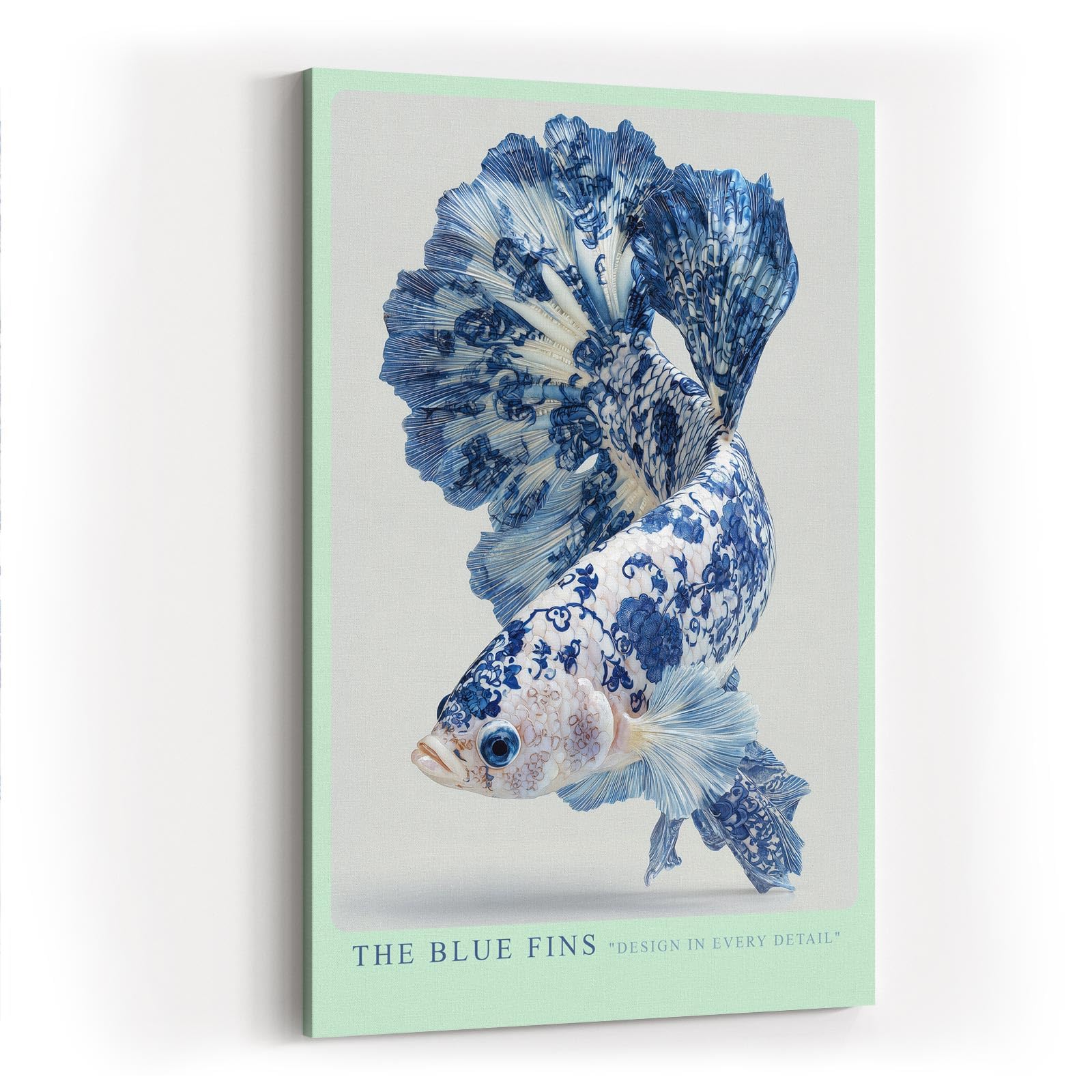 Paul Sinus Wandbild in 40x60cm The Blue Fins – kunstvoller Fisch in filigraner Blau-Weiß-Porzellanoptik für elegante Raumgestaltung