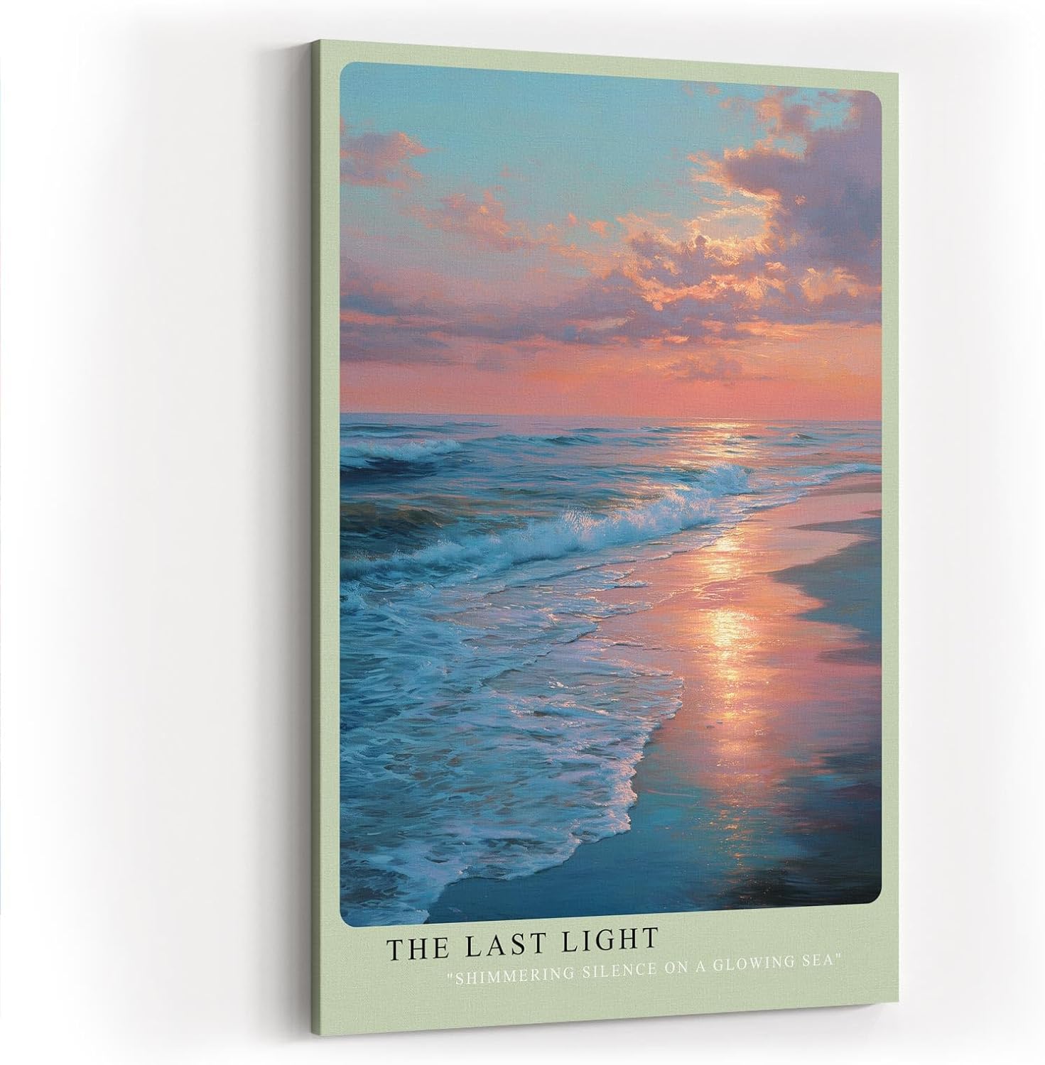 Paul Sinus Wandbild in 40x60cm Letztes Licht am Meer mit leuchtendem Sonnenuntergang und sanftem Wellenspiel