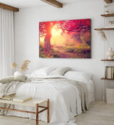 Wandbild 120x80cm Wald Herbst rote Blätter Natur Baum Eiche Sonnenschein