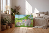 Sinus Art Wandbild 120x80cm Liebevoll gezeichnete Elefantenmutter mit Baby in lebendiger Naturkulisse