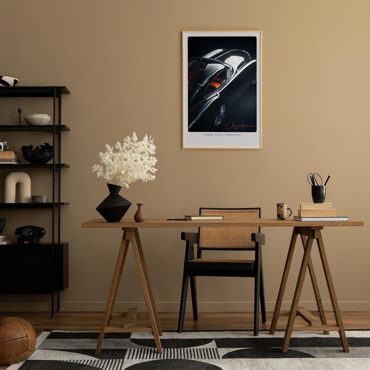 Paul Sinus Leinwandbild 80x120cm Obsidian – Eleganz, Luxus, Exklusivität, Automobilkunst, Retro, Vintage, Schwarz, Perfektion, Design, Stil, Ästhetik