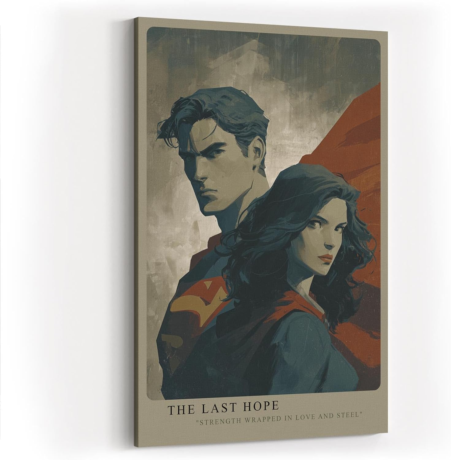 Paul Sinus Wandbild in 40x60cm The Last Hope – Superman und Frau in epischer Pose, moderne Kunst mit starker Symbolik