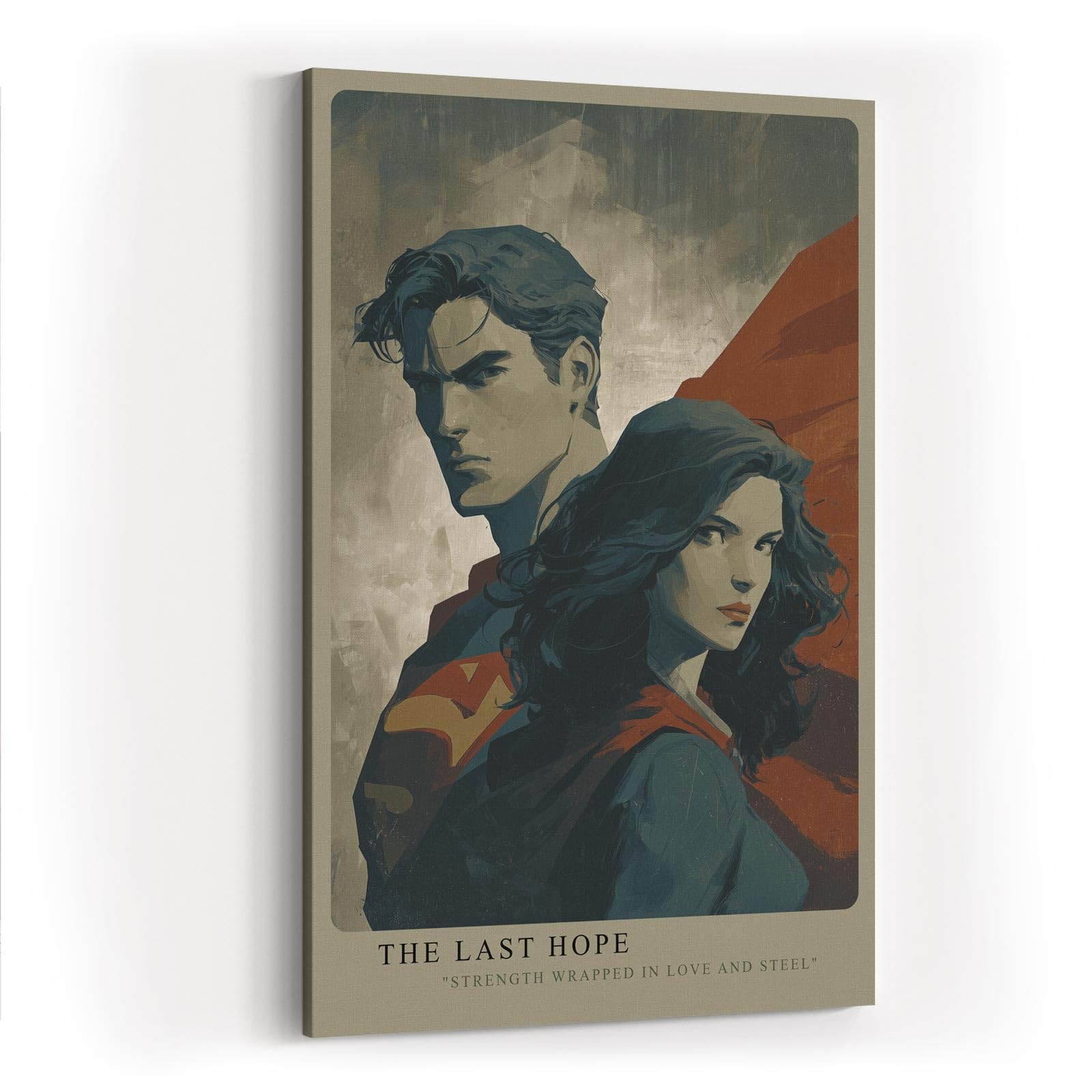 Paul Sinus Wandbild in 40x60cm The Last Hope – Superman und Frau in epischer Pose, moderne Kunst mit starker Symbolik