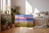 Sinus Art Wandbild 120x80cm Morgennebel über farbiger Wildblumenwiese – ideal für naturverbundene Raumgestaltung