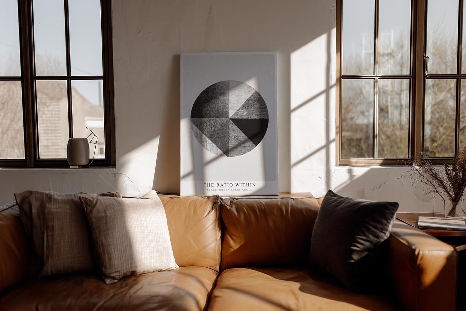 Paul Sinus Wandbild in 40x60cm The Ratio Within – Geometrische Kreisaufteilung in Schwarz-Weiß mit texturierten Segmenten