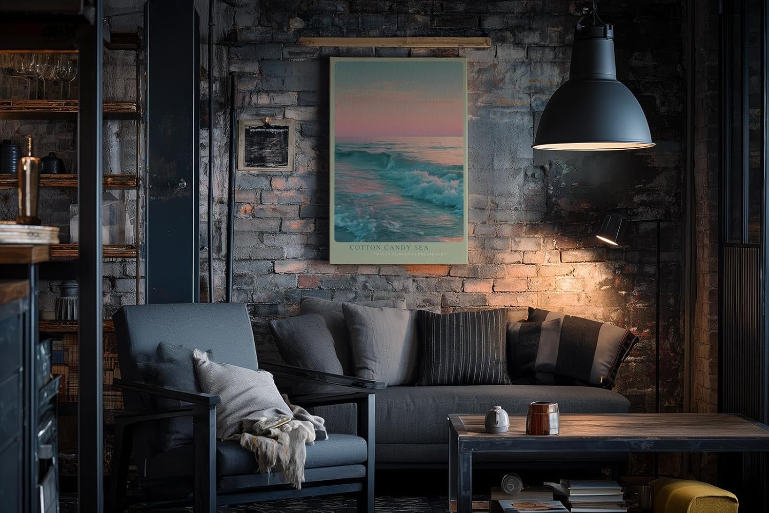 Paul Sinus Wandbild in 40x60cm Pastellfarbenes Meer bei Sonnenuntergang mit sanften Wellen und rosa-blauem Himmel