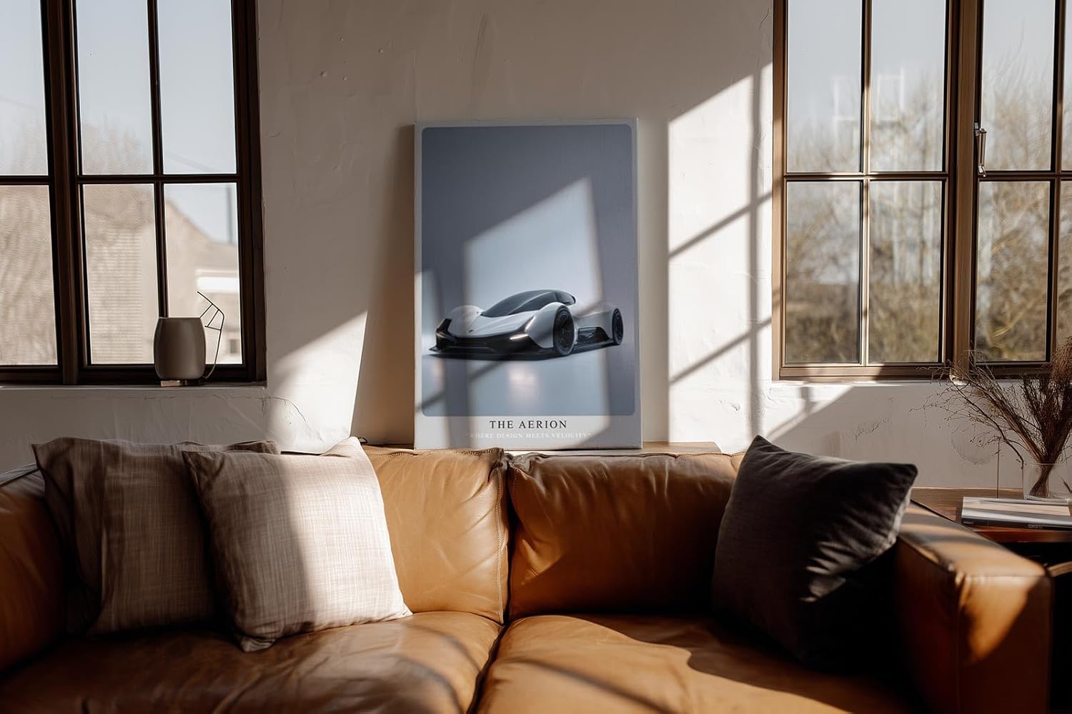 Paul Sinus Wandbild in 40x60cm The Aerion – Elegantes Supersportwagen-Design in Weiß mit schwarzen Akzenten vor minimalistischem Hintergrund