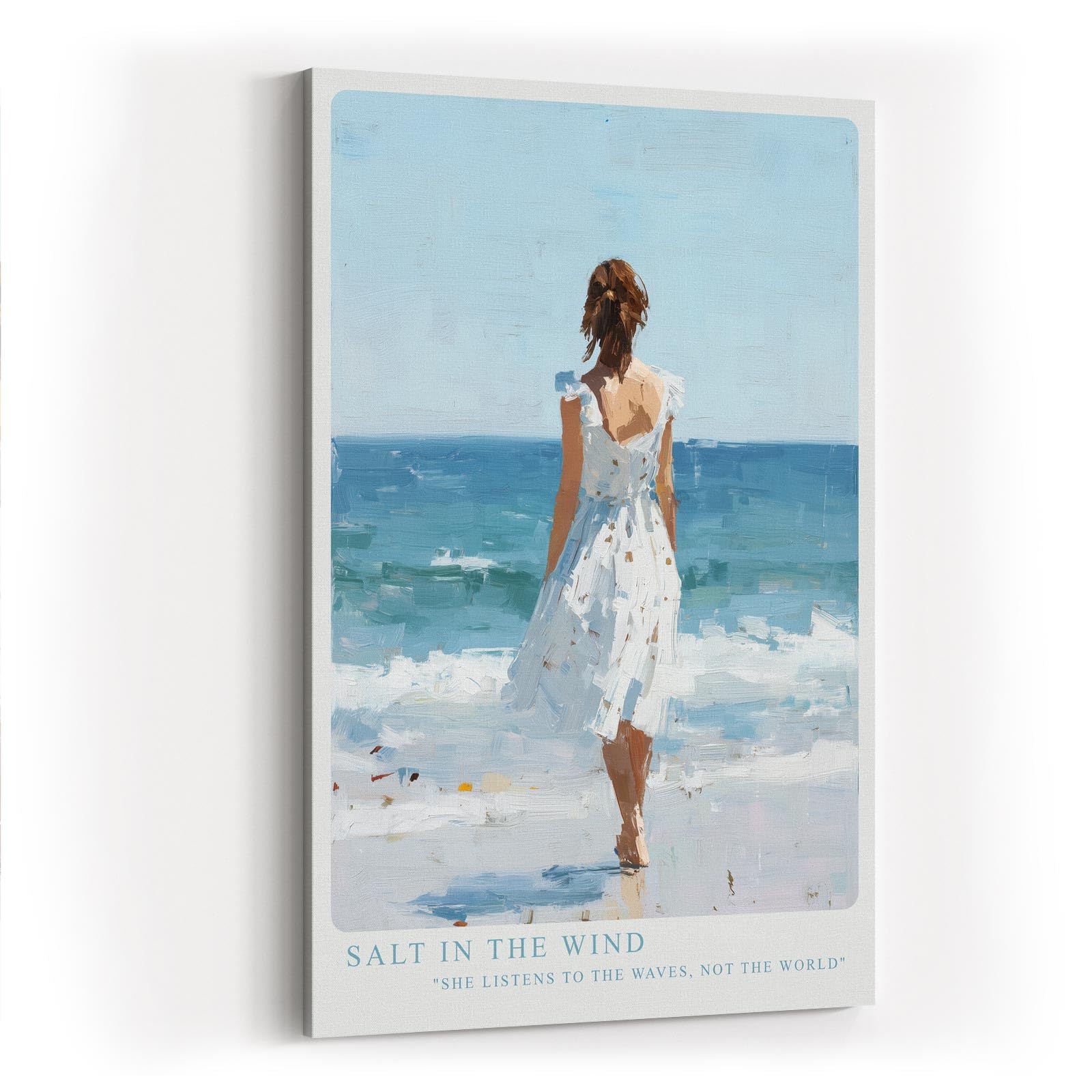 Paul Sinus Wandbild in 40x60cm Frau im weißen Kleid am Meer – harmonisches Küstenmotiv in impressionistischer Malweise für entspannende Wohnraumgestaltung