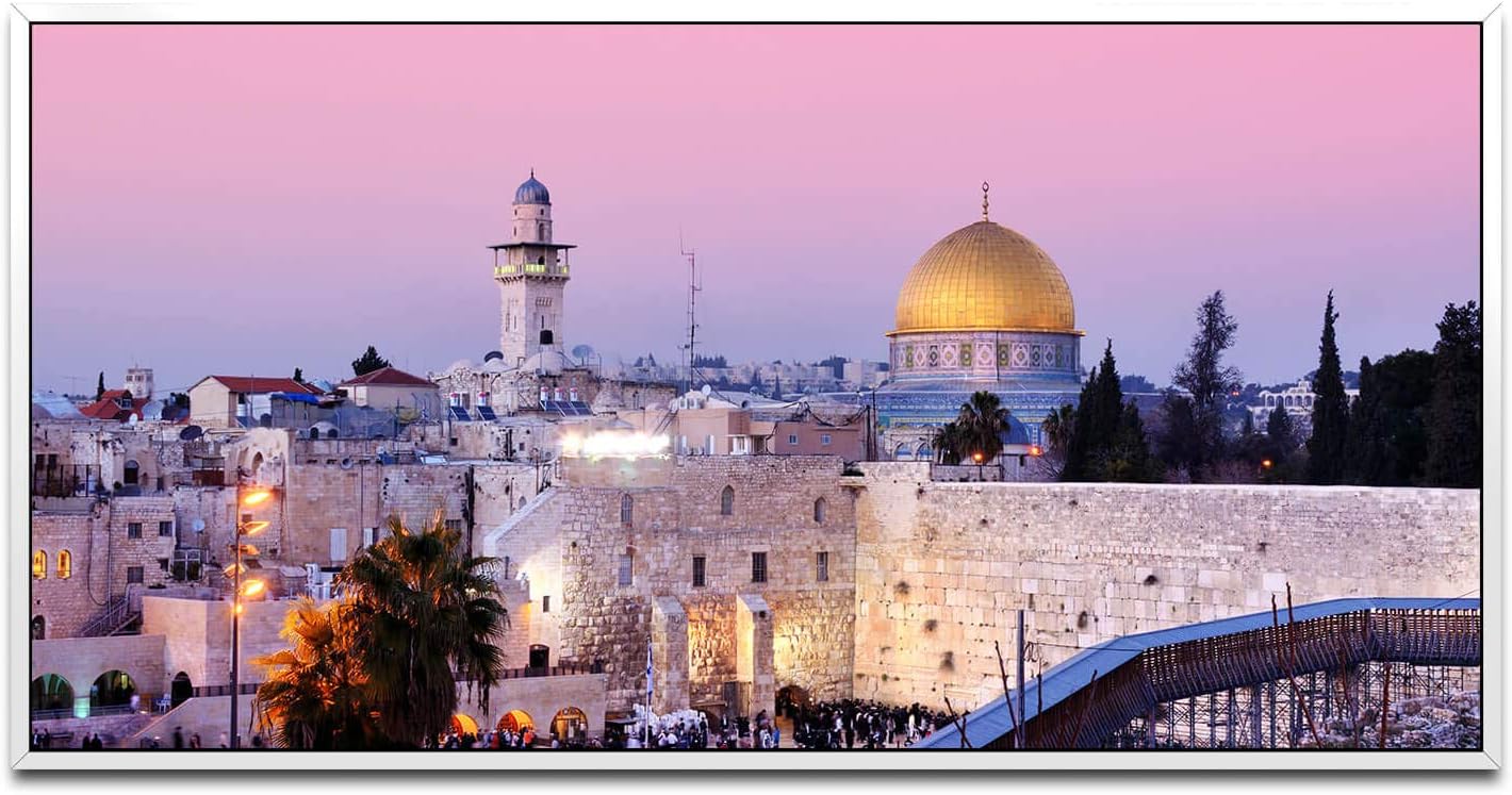 Jerusalem ca. 130x70cm Wandbild inklusive Schattenfugenrahmen weiss - Panorama Leinwand Bild XXL Format Wandbilder Wohnzimmer Wohnung Deko Kunstdrucke