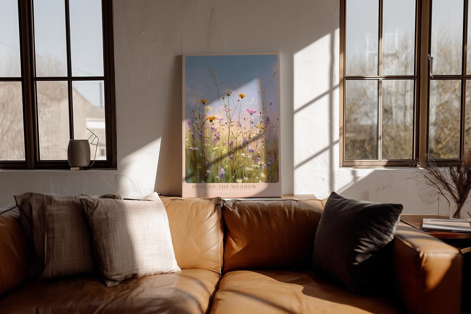 Paul Sinus Wandbild in 40x60cm Song of the Meadow Zarte Wildblumen im Sommerwind vor blauem Himmel für frische und natürliche Raumakzente