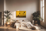 Sinus Art Wandbild 120x80cm Heißluftballons schweben über Pagoden im warmen Licht eines goldenen Himmels