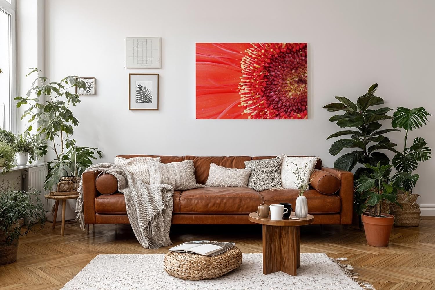 Sinus Art Wandbild 120x80cm Atemberaubende Nahaufnahme einer roten Blüte mit faszinierender Textur und Tiefe