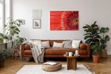 Sinus Art Wandbild 120x80cm Atemberaubende Nahaufnahme einer roten Blüte mit faszinierender Textur und Tiefe
