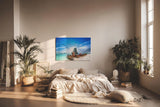 Sinus Art Wandbild 120x80cm Tropischer Küstenblick mit traditioneller Bootskulisse und türkisblauem Wasser