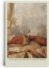 Paul Sinus Leinwandbild 40x60cm Ruhende Katze – Gemütliche Vintage-Atmosphäre mit entspanntem Haustier auf sanften Stoffen