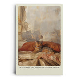Paul Sinus Leinwandbild 40x60cm Ruhende Katze – Gemütliche Vintage-Atmosphäre mit entspanntem Haustier auf sanften Stoffen