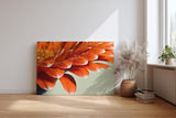 Sinus Art Wandbild 120x80cm Makroaufnahme leuchtend orangefarbener Blütenblätter mit funkelnden Wassertropfen