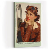 Paul Sinus Wandbild in 40x60cm Ready for Takeoff, Boys – Pin-up-Pilotin in Lederjacke und Fliegerbrille mit verträumtem Blick
