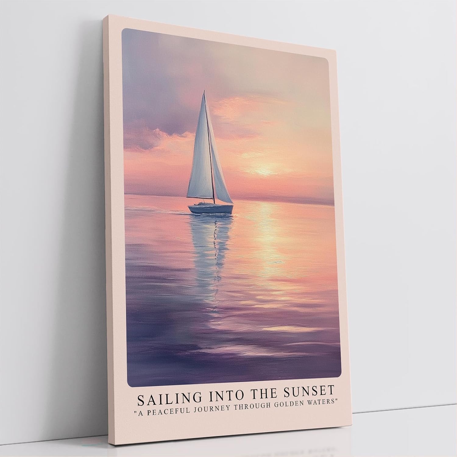 Paul Sinus Leinwandbild 40x60cm traumhafte Segelboot-Szene bei Sonnenuntergang mit sanften Gold- und Pastelltönen, beruhigende Wandkunst