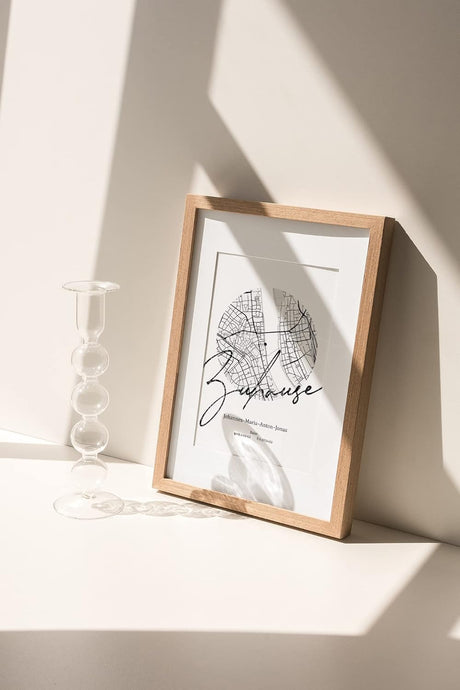 Paul Sinus Bilderrahmen personalisierter Stadtplan mit deinen GPS Koordinaten und Namen. 30cm x 42cm Holz Wechselrahmen mit Glas und Passepartout. Moderne Geschenkidee zum Geburtstag (ohne Rahmen)