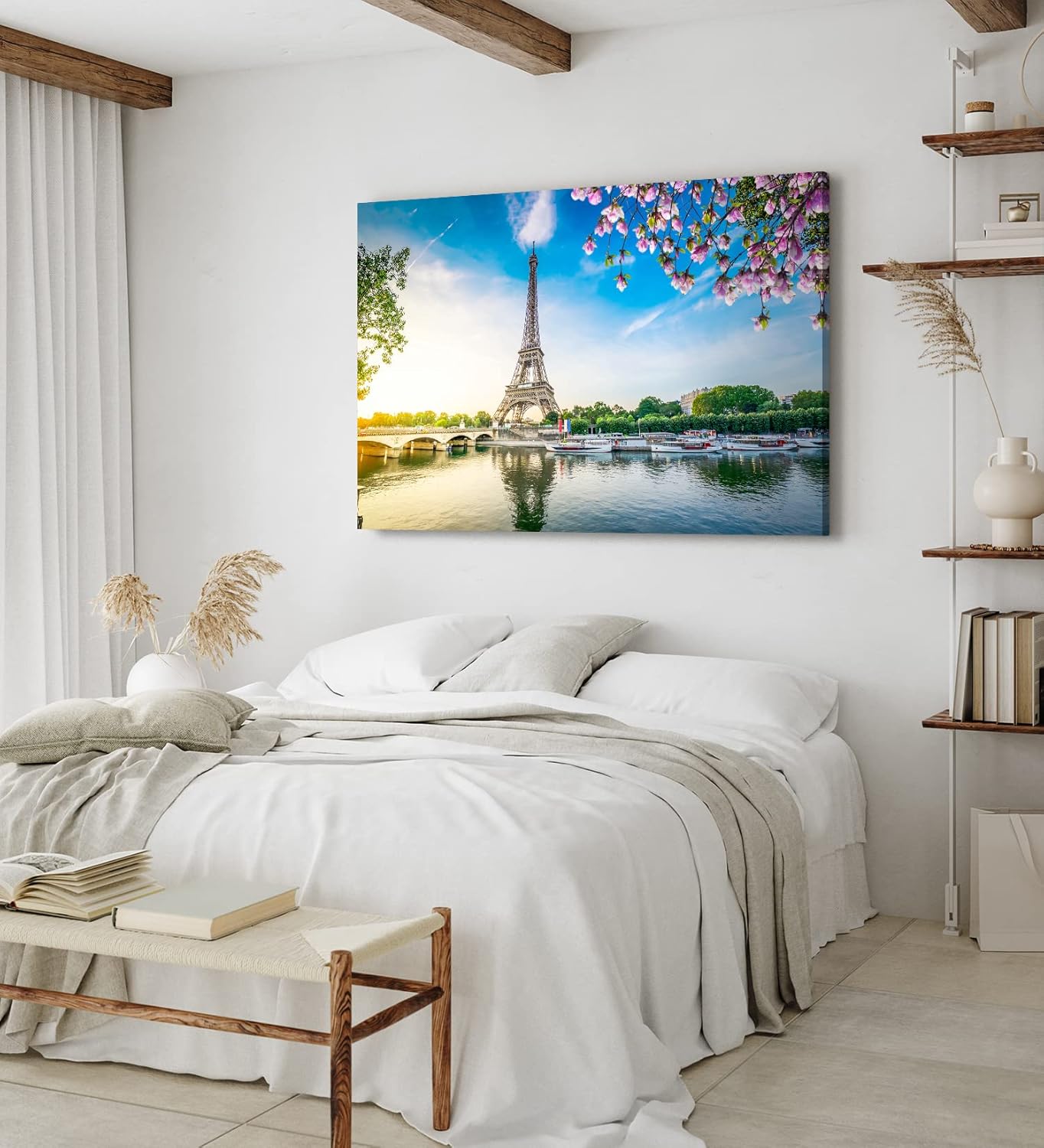 Paul Sinus Wandbild 120x80cm Paris Eiffelturm Kanal Frankreich Baumblüten