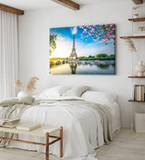 Paul Sinus Wandbild 120x80cm Paris Eiffelturm Kanal Frankreich Baumblüten