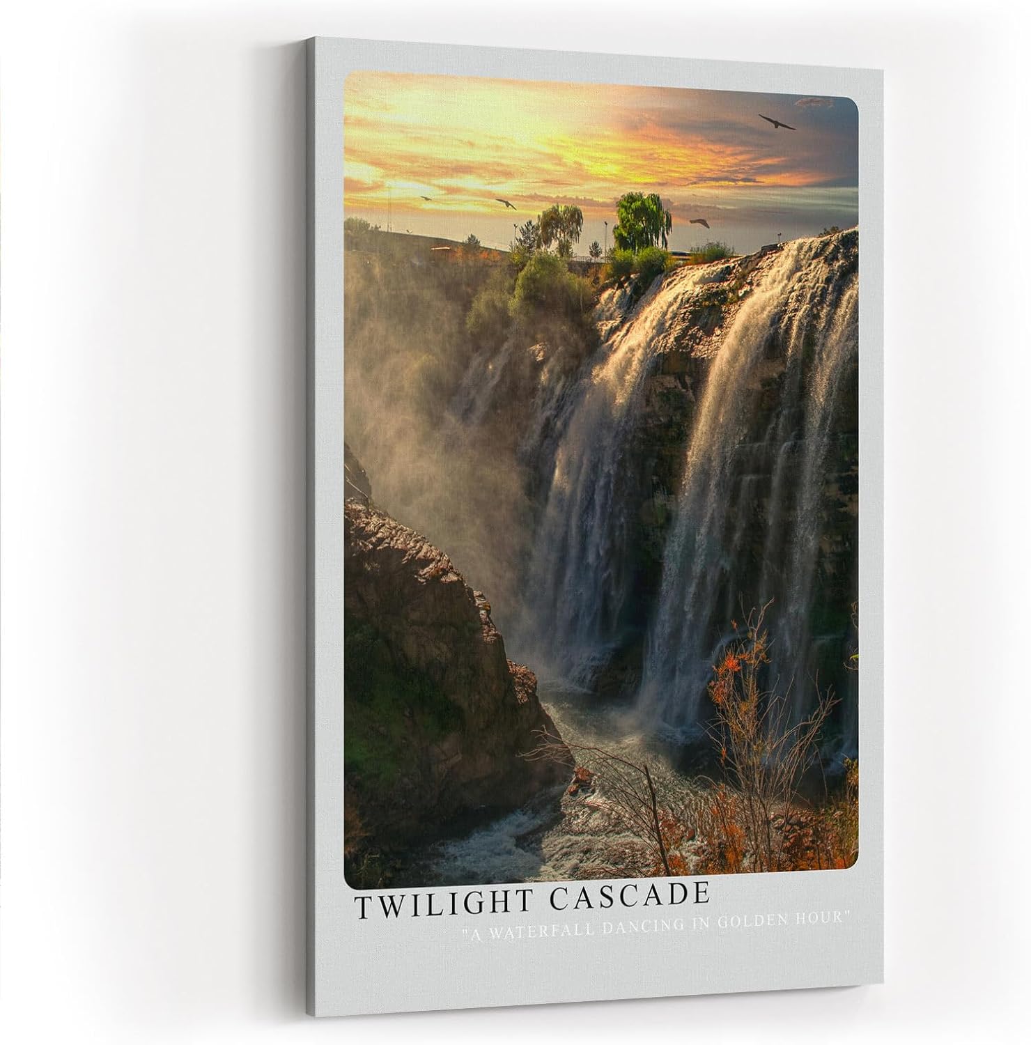 Paul Sinus Wandbild 60x90cm Twilight Cascade mit Wasserfall in goldenem Licht der Abenddämmerung