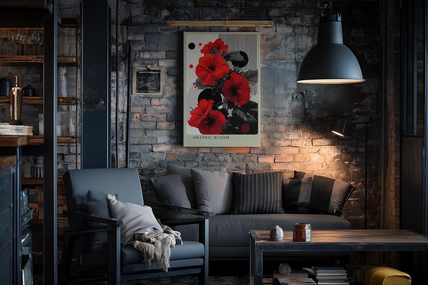 Paul Sinus Wandbild in 40x60cm Graphic Bloom – Rote Blüten im grafischen Pop-Art-Stil mit Linienund Punktmuster