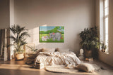 Sinus Art Wandbild 120x80cm Liebevoll gezeichnete Elefantenmutter mit Baby in lebendiger Naturkulisse