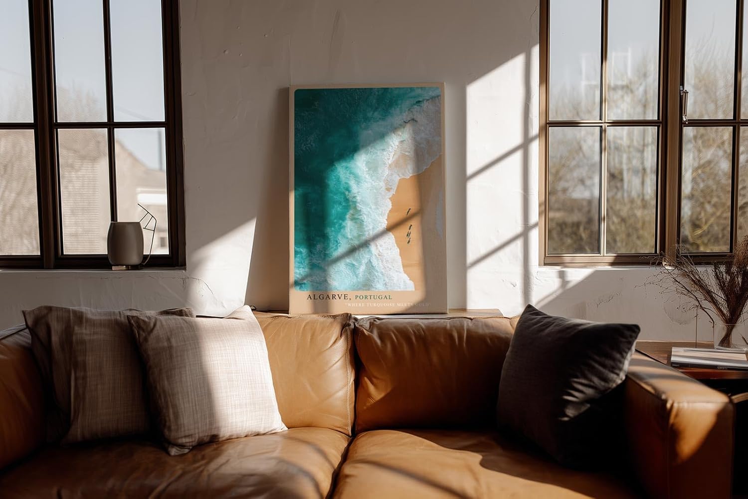 Paul Sinus Wandbild in 40x60cm Algarve Portugal – Luftaufnahme von Küste und Meer in Türkisund Goldtönen