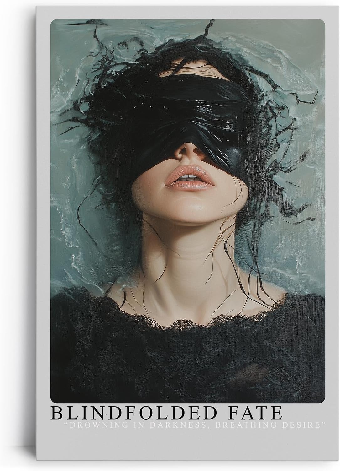 Paul Sinus Leinwandbild 80x120cm Blindfolded Fate geheimnisvolles Porträt mit schwarzer Augenbinde surreal mystisch dunkle Ästhetik
