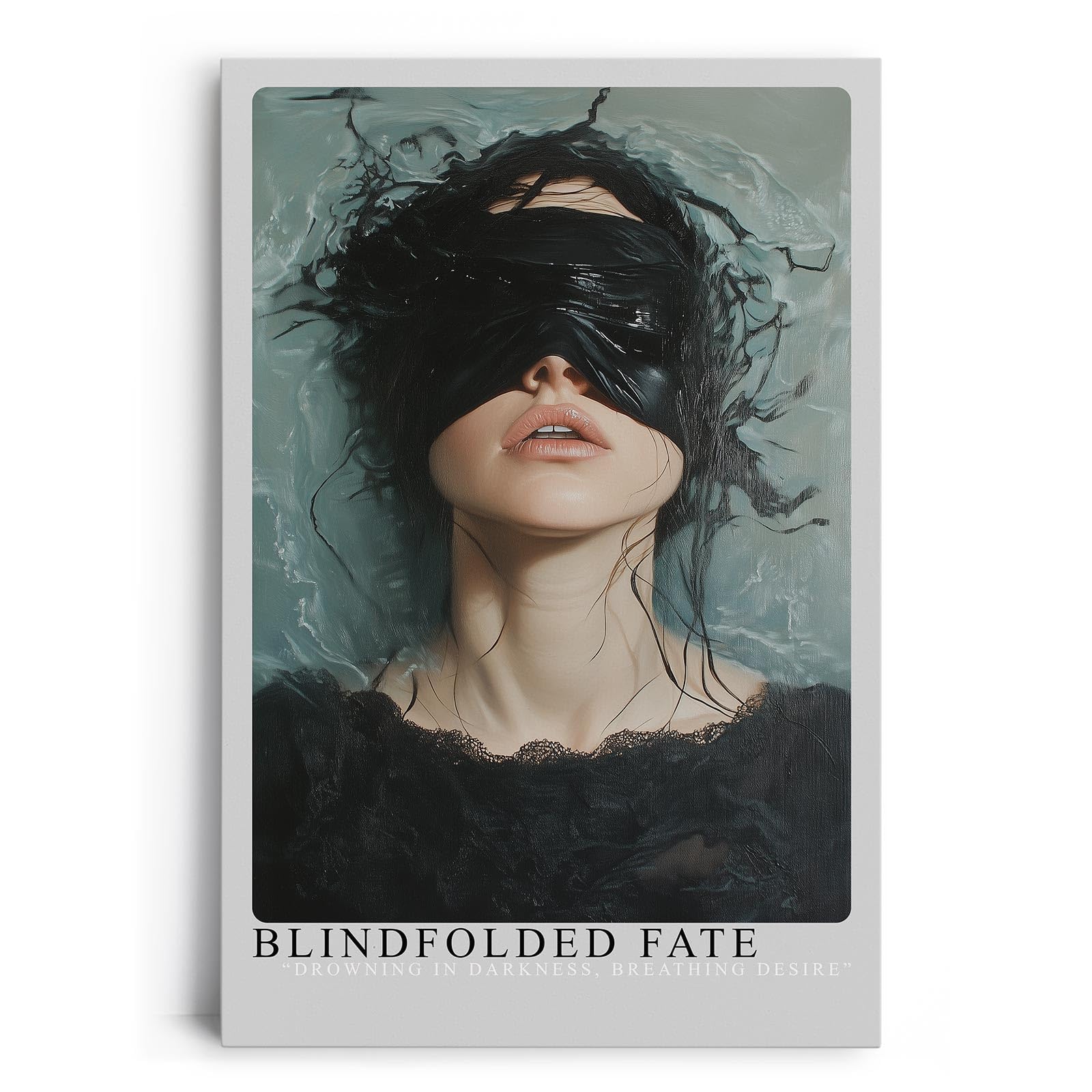Paul Sinus Leinwandbild 80x120cm Blindfolded Fate geheimnisvolles Porträt mit schwarzer Augenbinde surreal mystisch dunkle Ästhetik