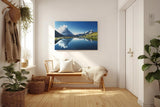 Sinus Art Wandbild 120x80cm Majestätisches Matterhorn reflektiert sich in klarem Bergsee unter blauem Himmel