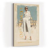 Paul Sinus Wandbild in 40x60cm Monaco Glamour Frau im weißen Anzug vor Casino de Monte-Carlo luxuriöse Kunst auf Leinwand