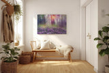 Sinus Art Wandbild 120x80cm Die lila Krokusse im Vordergrund und das Lichtspiel im Wald erzeugen eine zauberhafte Atmosphäre
