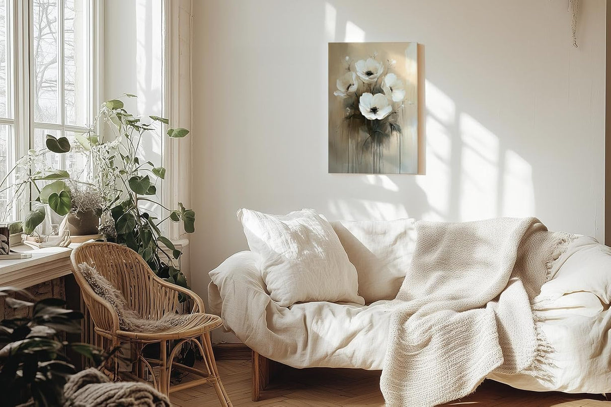 Paul Sinus 60x90cm Wandbild Anemonen in Beige – Ausdrucksstarke Blumenmalerei mit moderner Blume