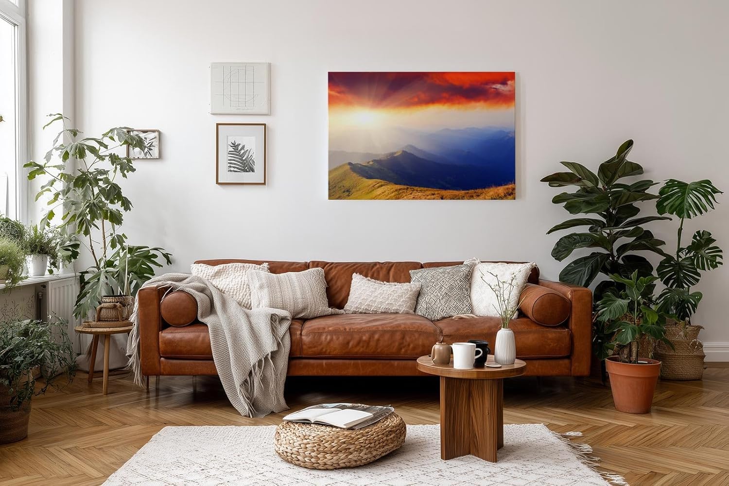 Sinus Art Wandbild 120x80cm Imposanter Sonnenaufgang mit leuchtendem Horizont und tiefer Perspektive